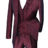 Slim Fit 3 Piece Suit Ruby Floral Pattern Matching Vest And Pants