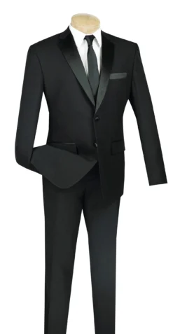 Slim Fit 2 Piece Dress Tuxedo Single Breasted 2 Button Design In Black