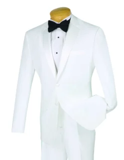 Slim Fit 2 Piece Tuxedo Single Breasted 2 Button Design In White