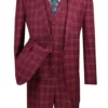 Manarola Collection - Regular Fit Glen Plaid Suit 3 Piece In Burgundy