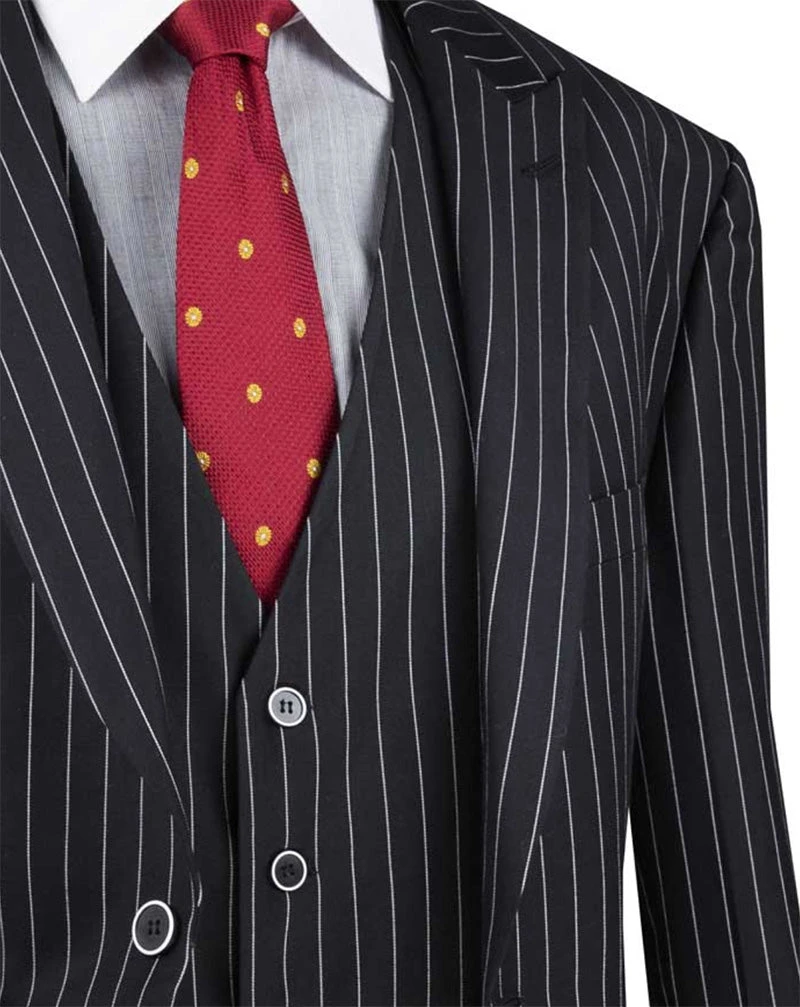 Odyssey Collection - Black Regular Fit 3 Piece Suit 2 Button Gangster Stripe 3 Odyssey Collection - Black Regular Fit 3 Piece Suit 2 Button Gangster Stripe - Image 3