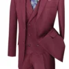Venetian Collection - Burgundy Regular Fit Glen Plaid 2 Button 3 Piece Suit