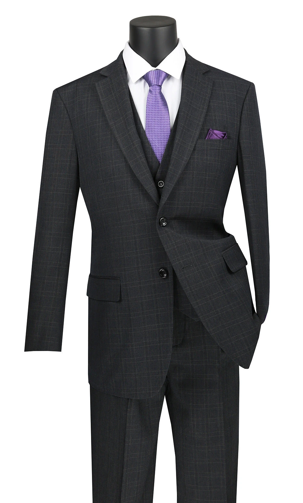Olympia Collection - Glen Plaid Regular Fit Suit 3 Piece Black 1 Olympia Collection - Glen Plaid Regular Fit Suit 3 Piece Black