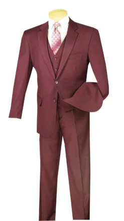 Morgan Collection - Regular Fit 3 Piece Suit 2 Button In Maroon